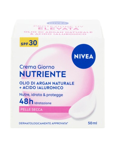 Nivea Crema Viso 50ml - Nutriente Pelli Secche + Acido Ialuronico - Spf 30